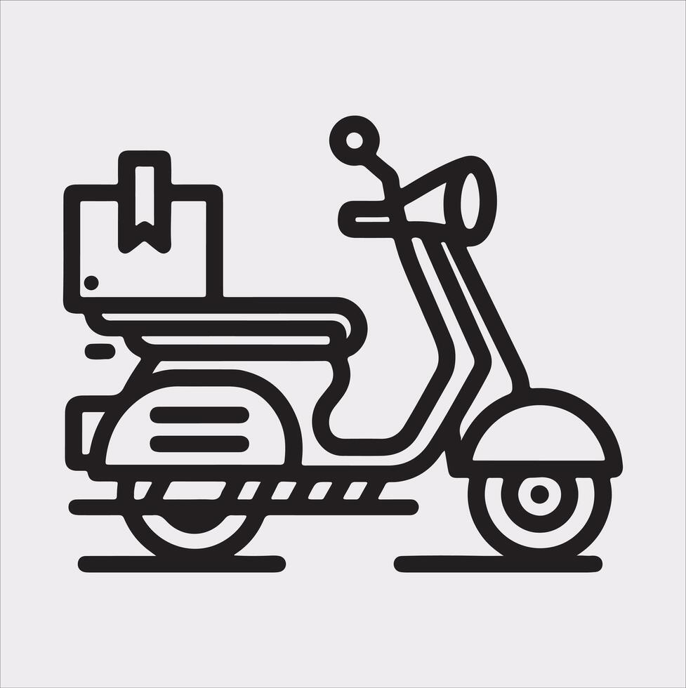 Scooter motor Courier line Art silhouette on white background vector