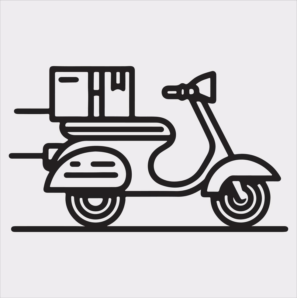 Scooter motor Courier line Art silhouette on white background vector