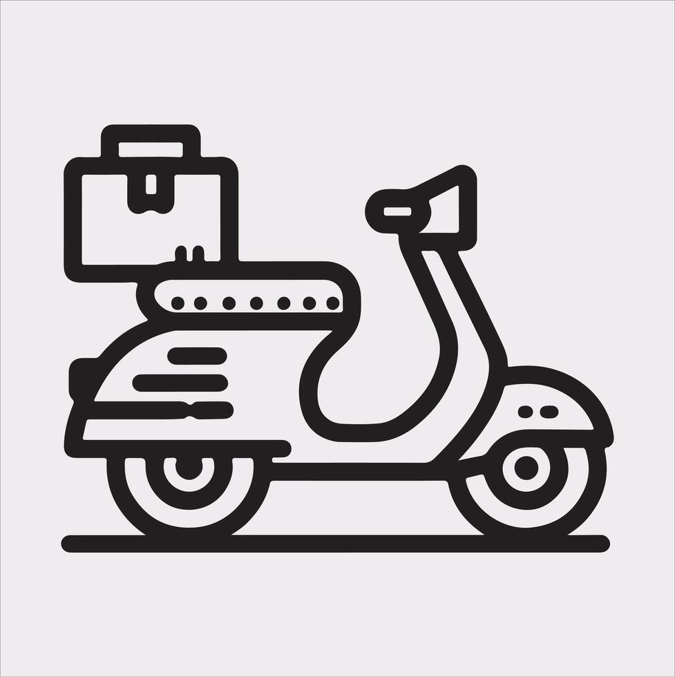 Scooter motor Courier line Art silhouette on white background vector
