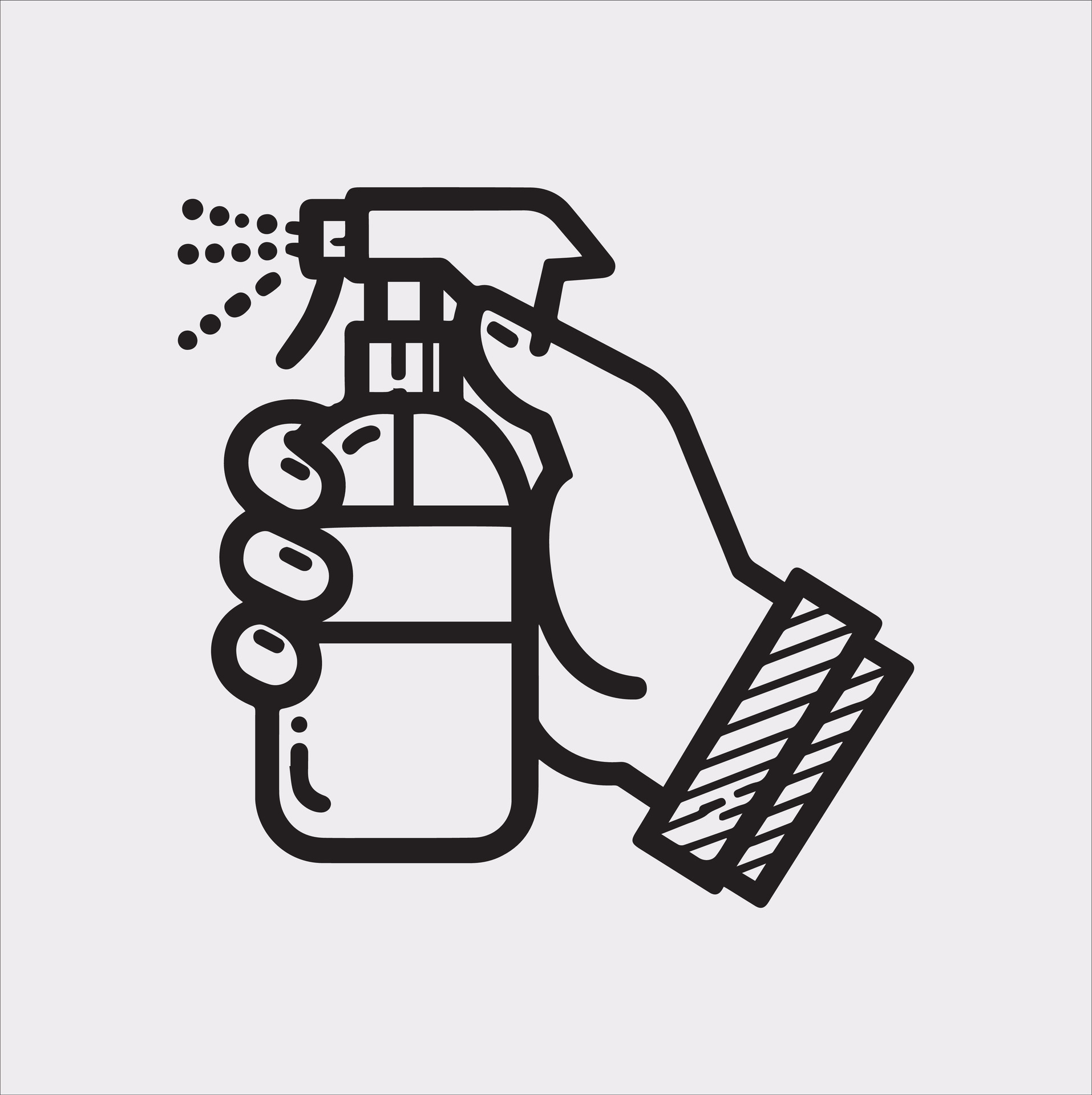 a spray bottle by holding Hand Cleaning, disinfection silhouette on ...