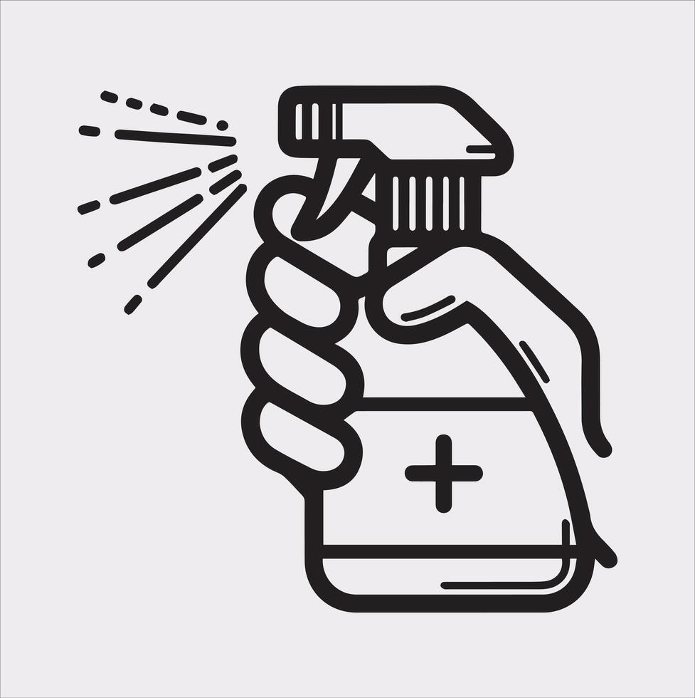 a spray bottle by holding Hand Cleaning, disinfection silhouette on white background vector