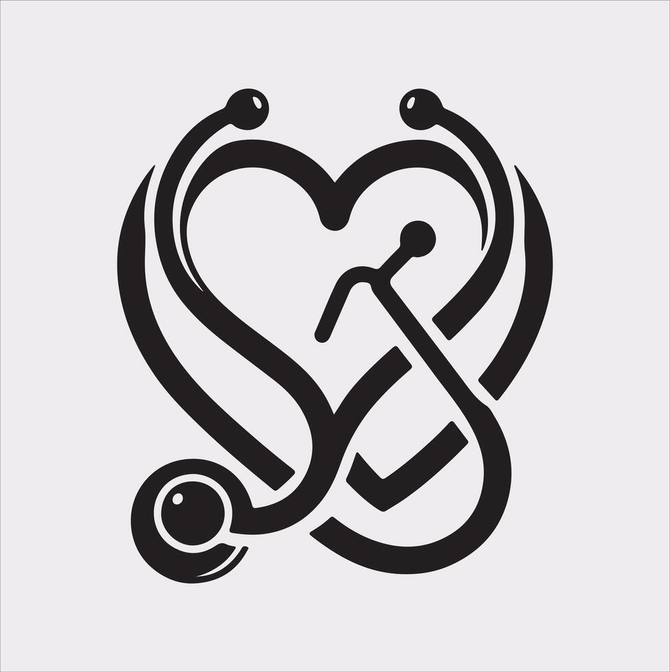 Stethoscope symbol healthe logo silhouette on white background vector
