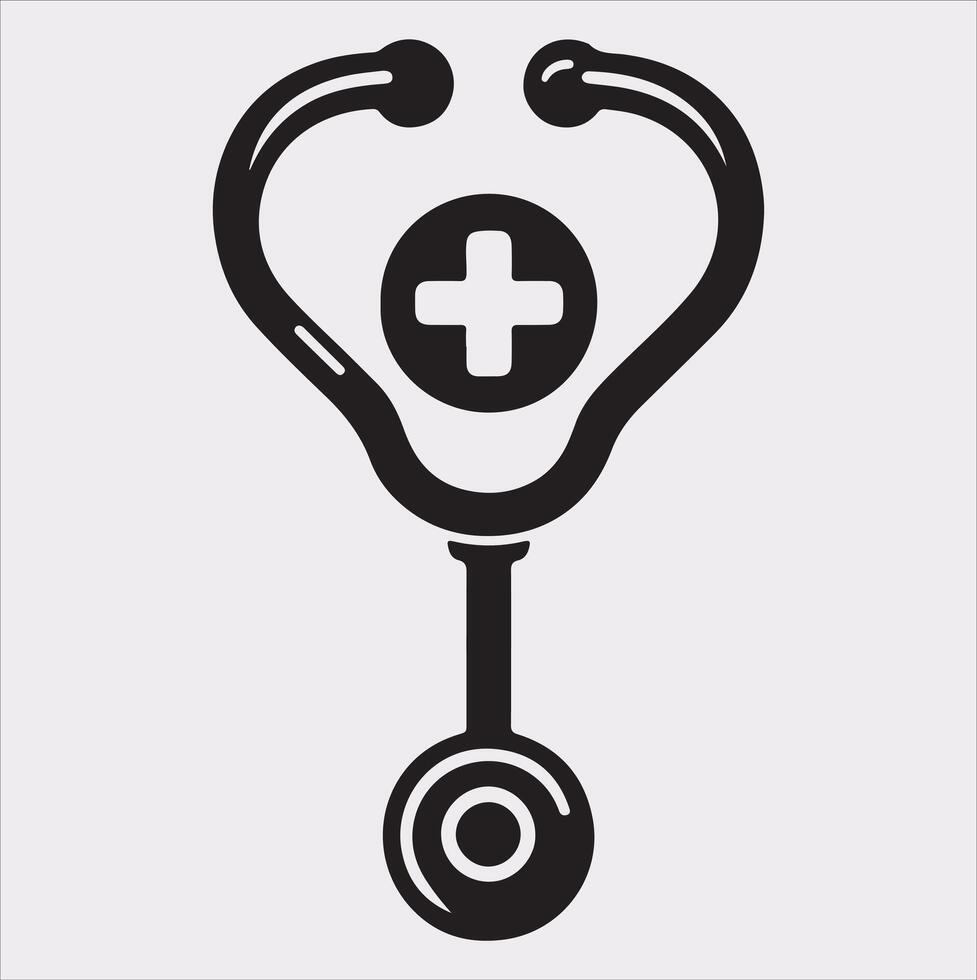 Stethoscope symbol healthe logo silhouette on white background vector