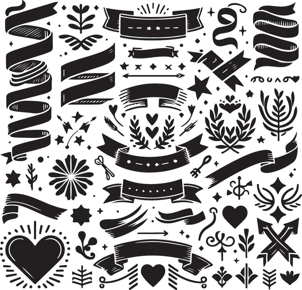 A Black Silhouette Ribbons Icon Set for Elegant Digital and Print Designs vector