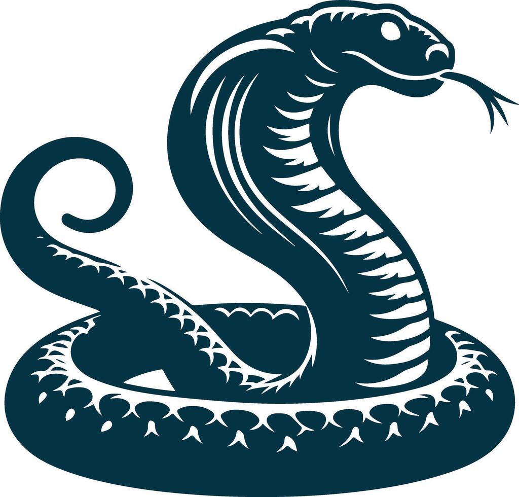 The Intricate Silhouette of a King Cobra in Black vector