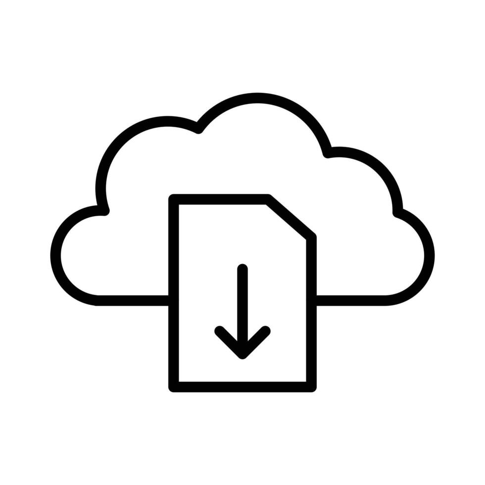 Cloud download file icon linear logo mark in black and white vector