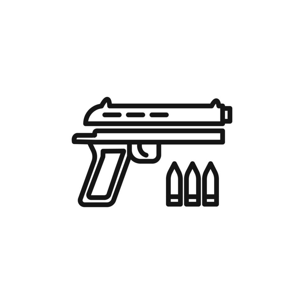 Gun with ammunition icon outline collection in black vector