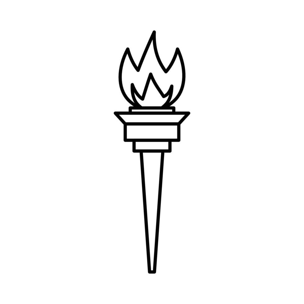 Torch flame icon linear logo mark in black and white vector