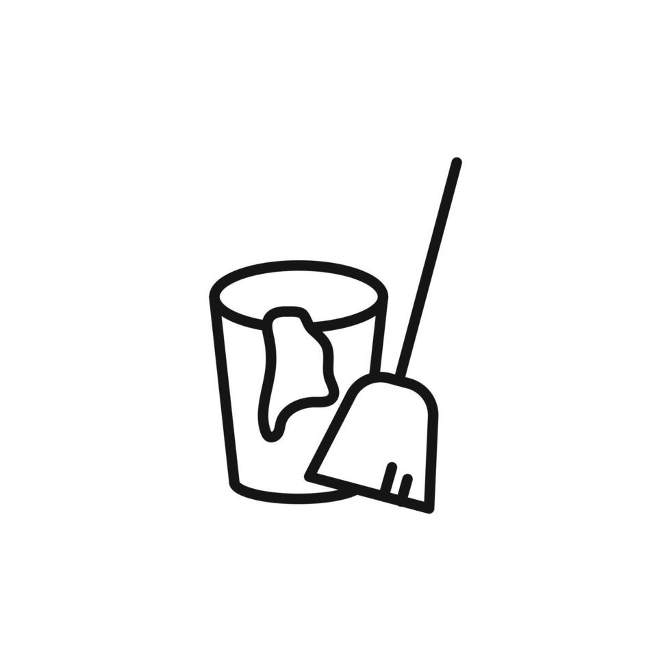 besom with stick and pail icon outline collection in black vector