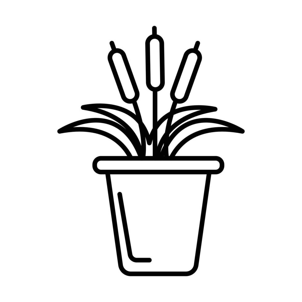cattails in pot icon linear logo mark in black and white vector
