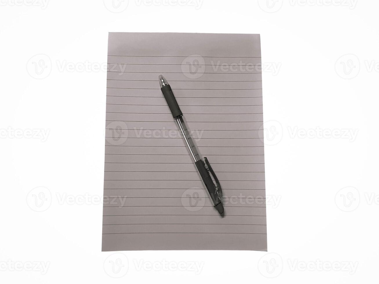 Top view of Black and white notebook with pencil placing over it isolated on white background photo