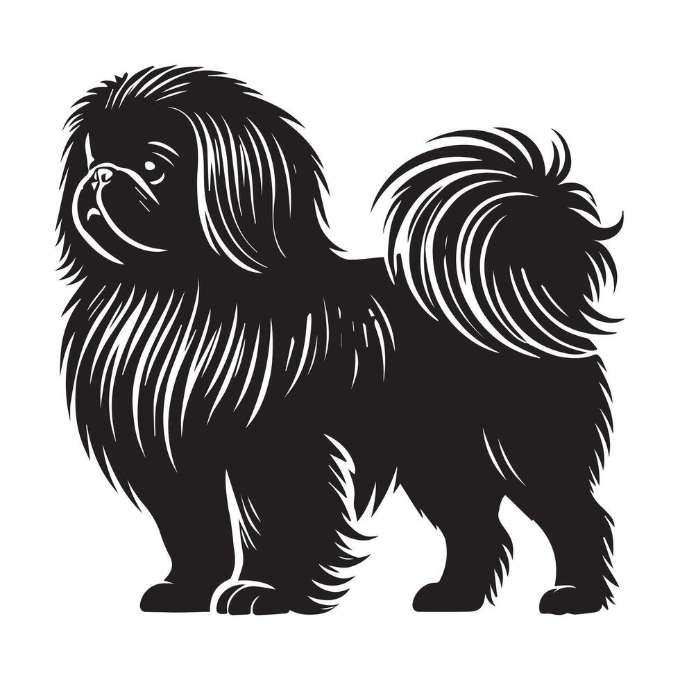 Pekingese dog silhouette Design, Dog Clipart illustration in black and white vector