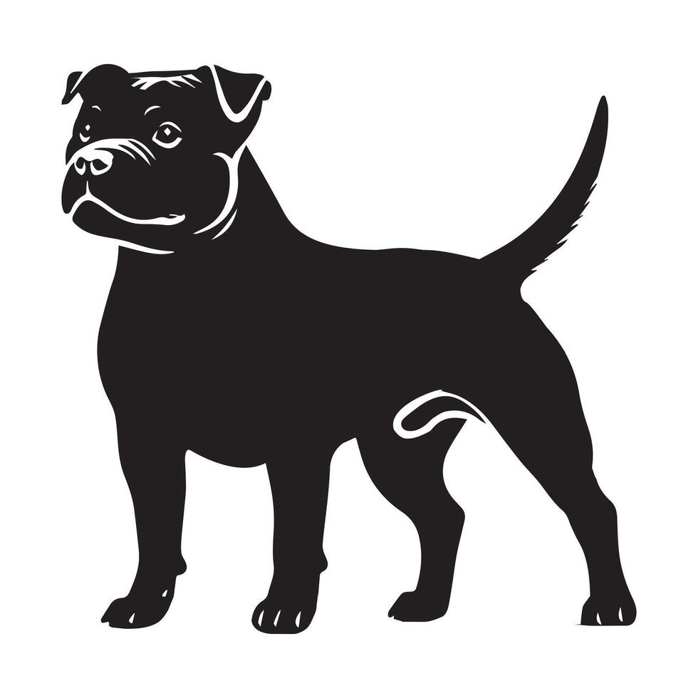 Staffordshire Bull Terrier dog silhouette Design, Dog Clipart illustration in black and white vector