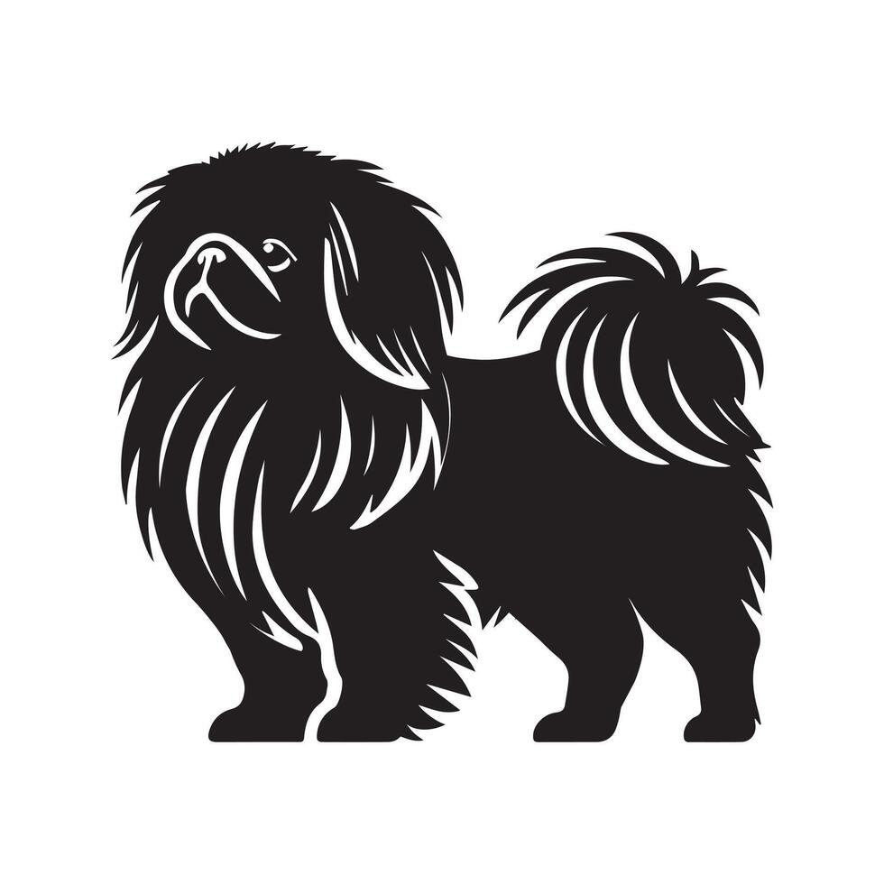 Pekingese dog silhouette Design, Dog Clipart illustration in black and white vector