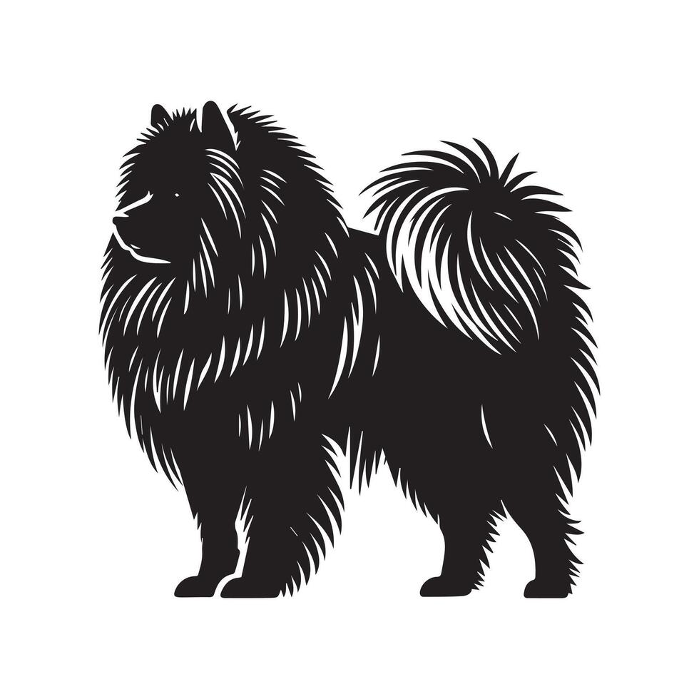 Keeshond dog silhouette Design, Dog Clipart illustration in black and white vector