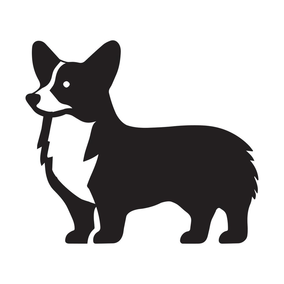 Welsh Corgi dog silhouette Design, Dog Clipart illustration in black and white vector
