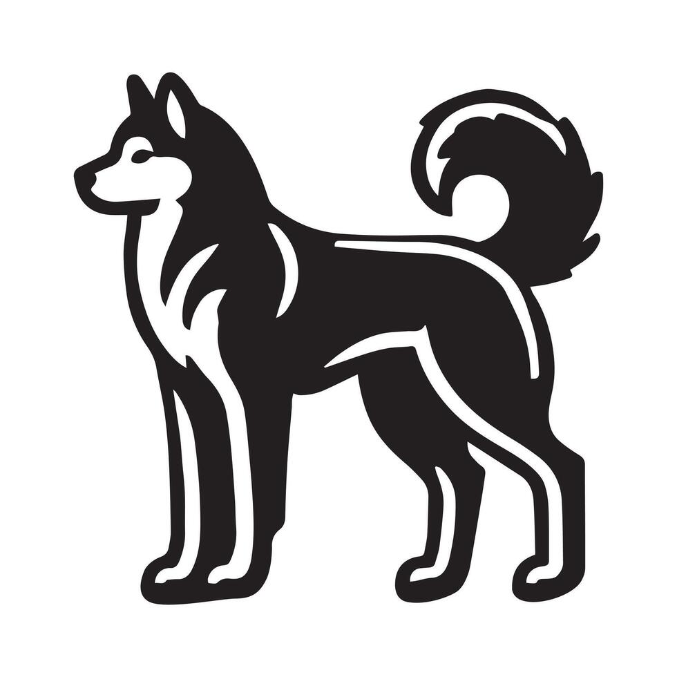 Siberian Husky dog silhouette Design, Dog Clipart illustration in black and white vector