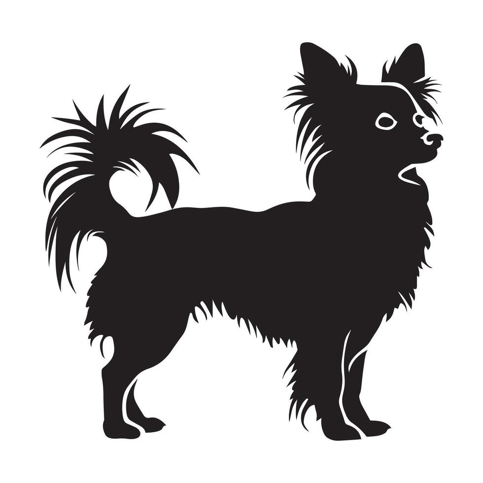Papillon dog silhouette Design, Dog Clipart illustration in black and white vector