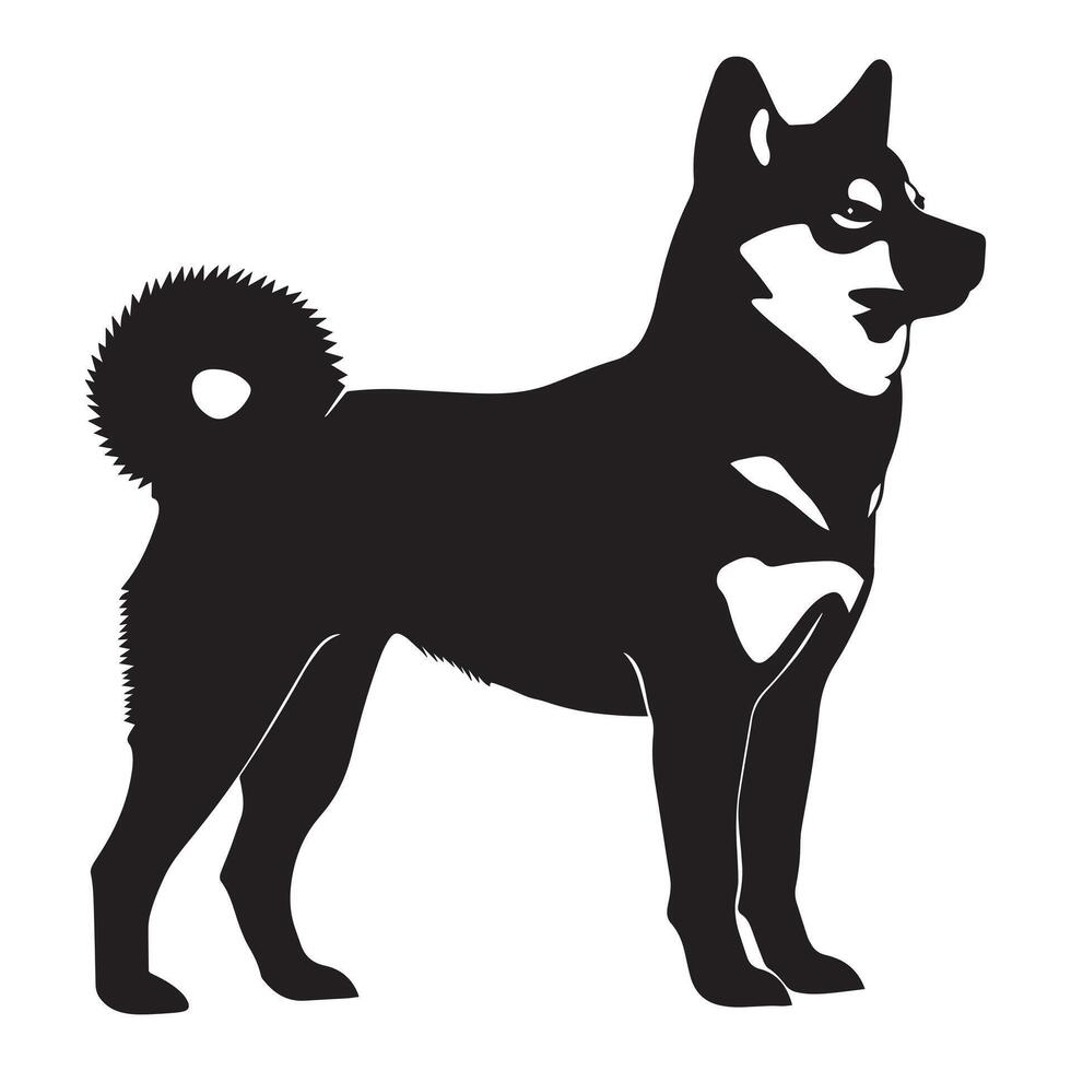 Shiba Inu dog silhouette Design, Dog Clipart illustration in black and white vector