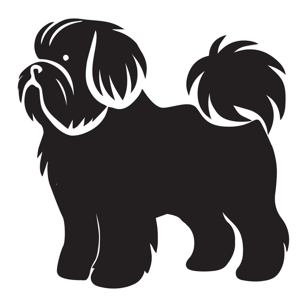 Shih Tzu dog silhouette Design, Dog Clipart illustration in black and white vector