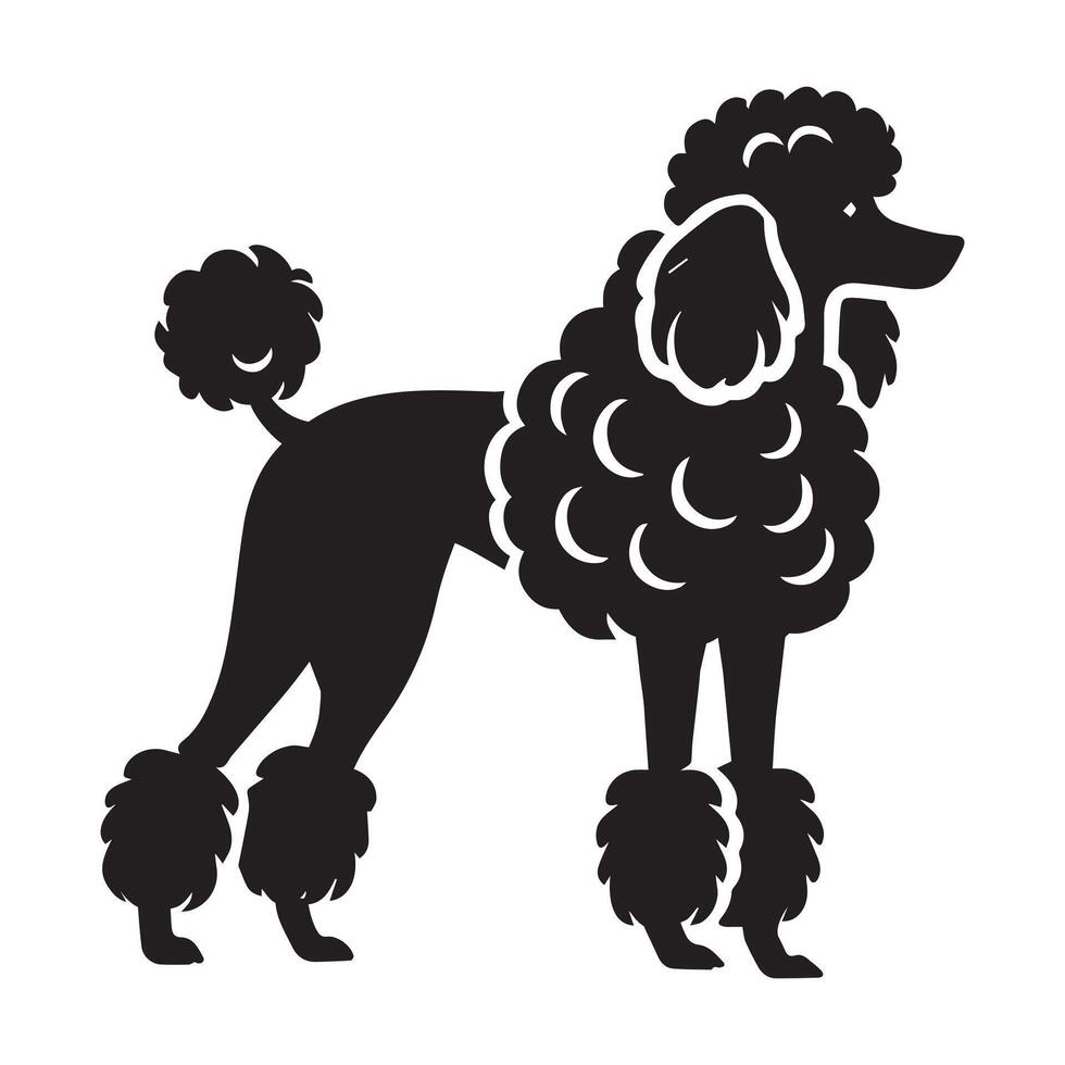 Poodle dog silhouette Design, Dog Clipart illustration in black and white vector