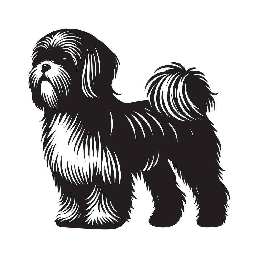 Shih Tzu dog silhouette Design, Dog Clipart illustration in black and white vector