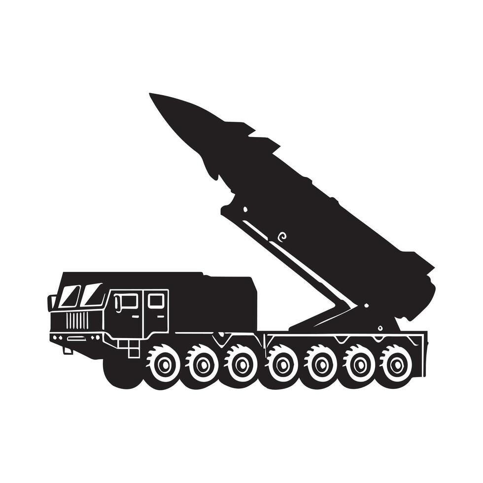 Military Clipart Design - missile launcher illustration in black and white vector