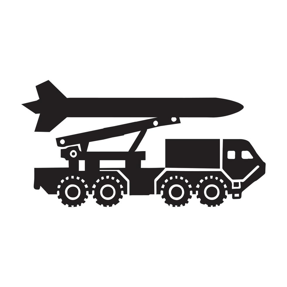 Military Clipart Design - missile launcher illustration in black and white vector