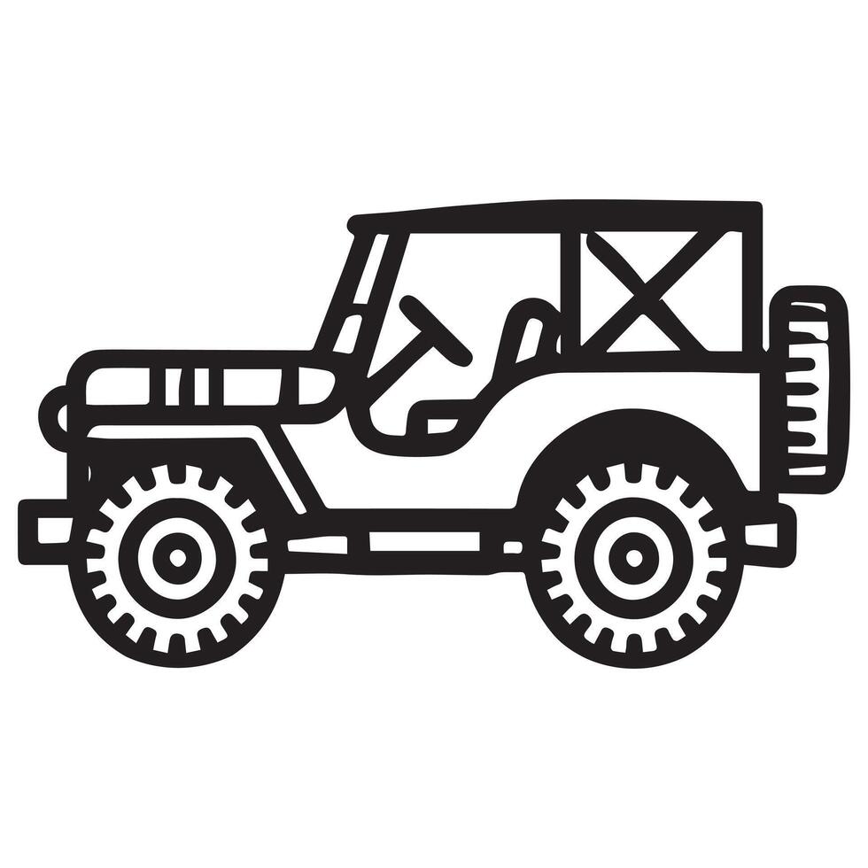 Military Clipart Design - military jeep illustration in black and white vector
