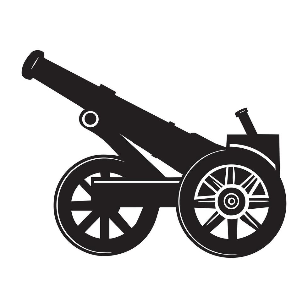 Military Clipart Design - Artillery War Cannon illustration in black and white vector