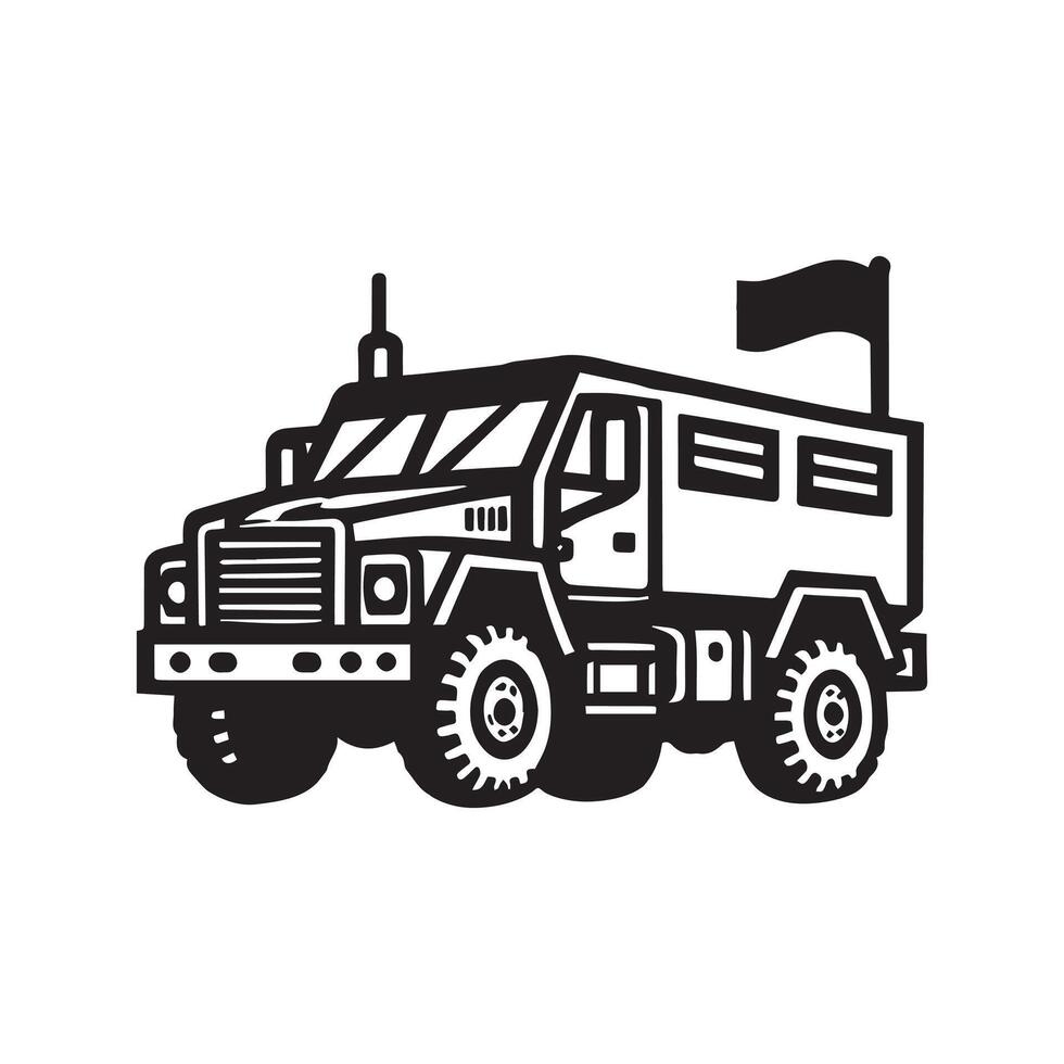 Military Clipart Design - army truck illustration in black and white vector