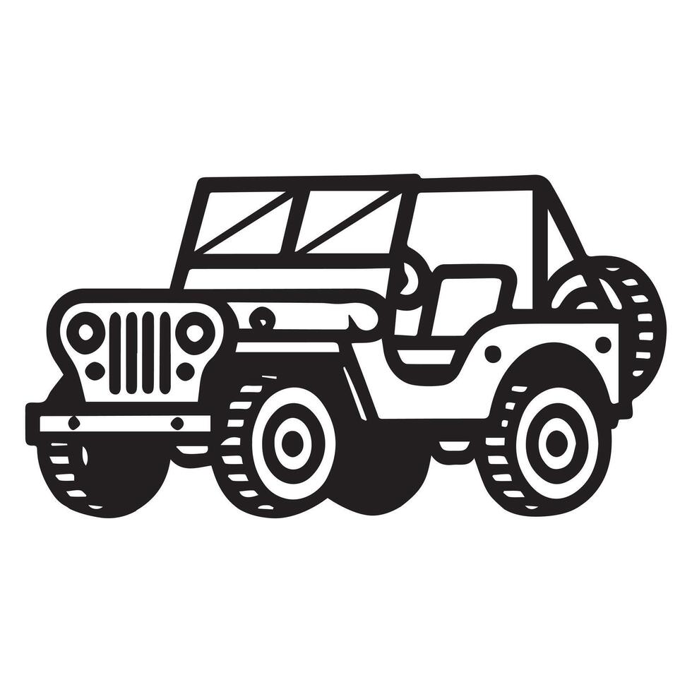 Military Clipart Design - Army Jeep illustration in black and white vector
