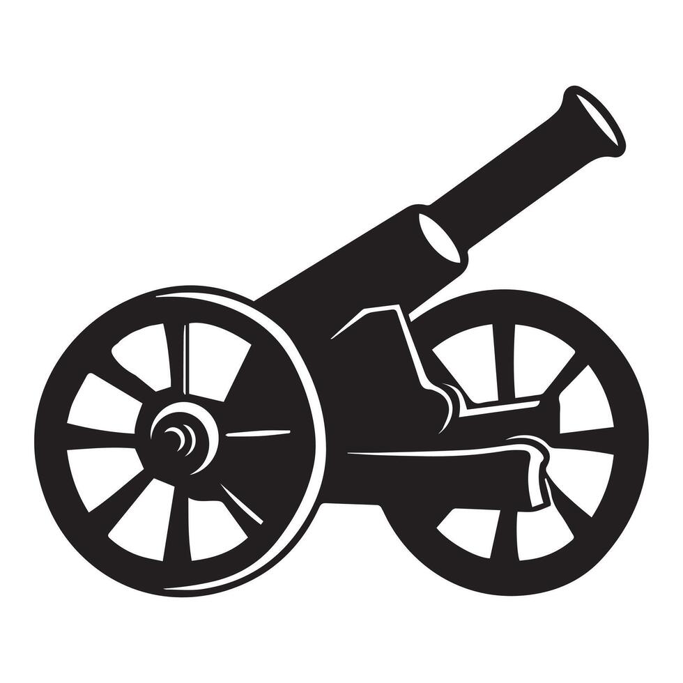 Military Clipart Design - Artillery Cannon silhouette illustration in black and white vector