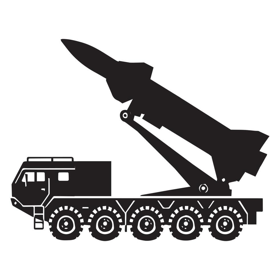 Military Clipart Design - missile launcher illustration in black and white vector