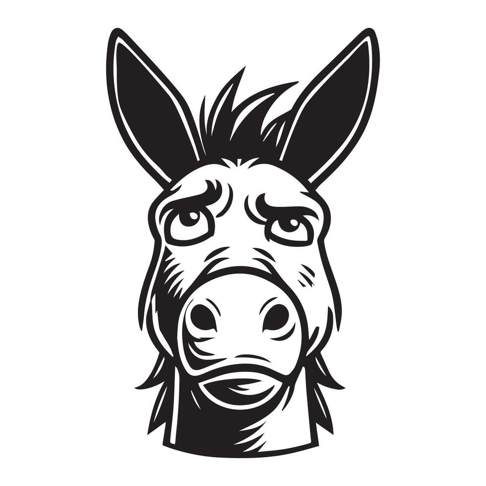 Donkey Face Logo - Donkey Outline illustration in black and white vector