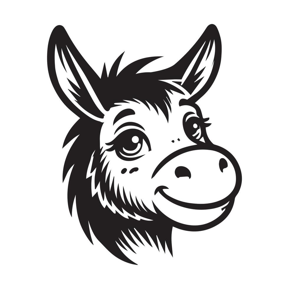 Donkey Face Logo - Donkey Outline illustration in black and white vector