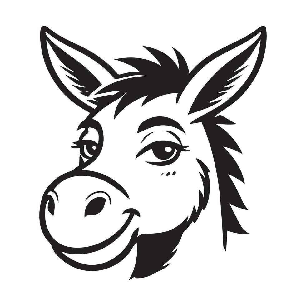 Donkey Face Logo - Donkey Outline illustration in black and white vector