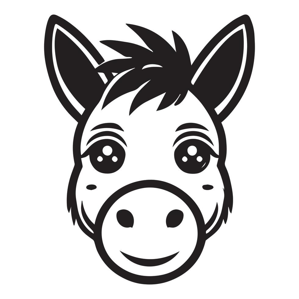 Donkey Face Logo - Donkey Outline illustration in black and white vector