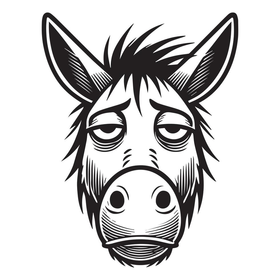 Donkey Face Logo - Donkey Outline illustration in black and white vector