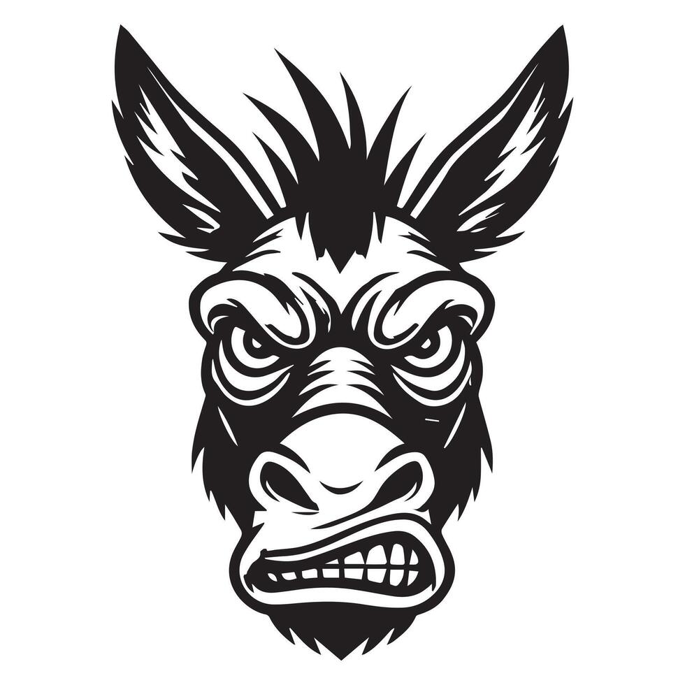 Donkey Face Logo - Donkey Outline illustration in black and white vector