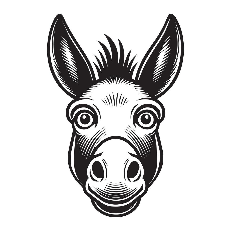 Donkey Face Logo - Donkey Outline illustration in black and white vector