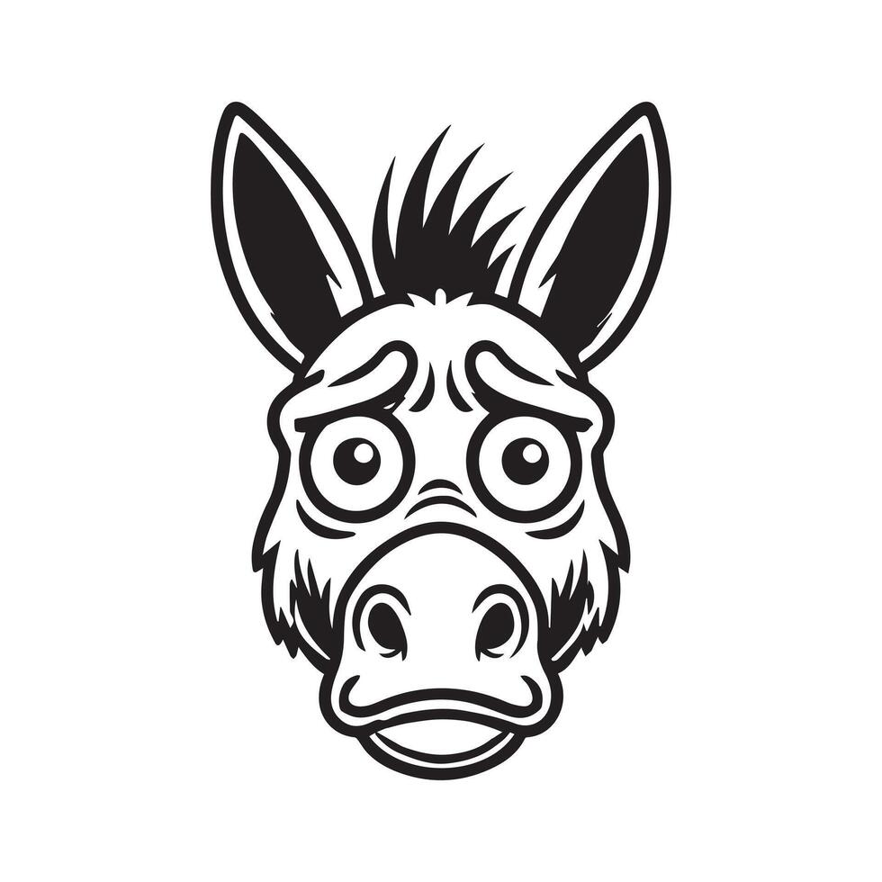 Donkey Face Logo - Donkey Outline illustration in black and white vector