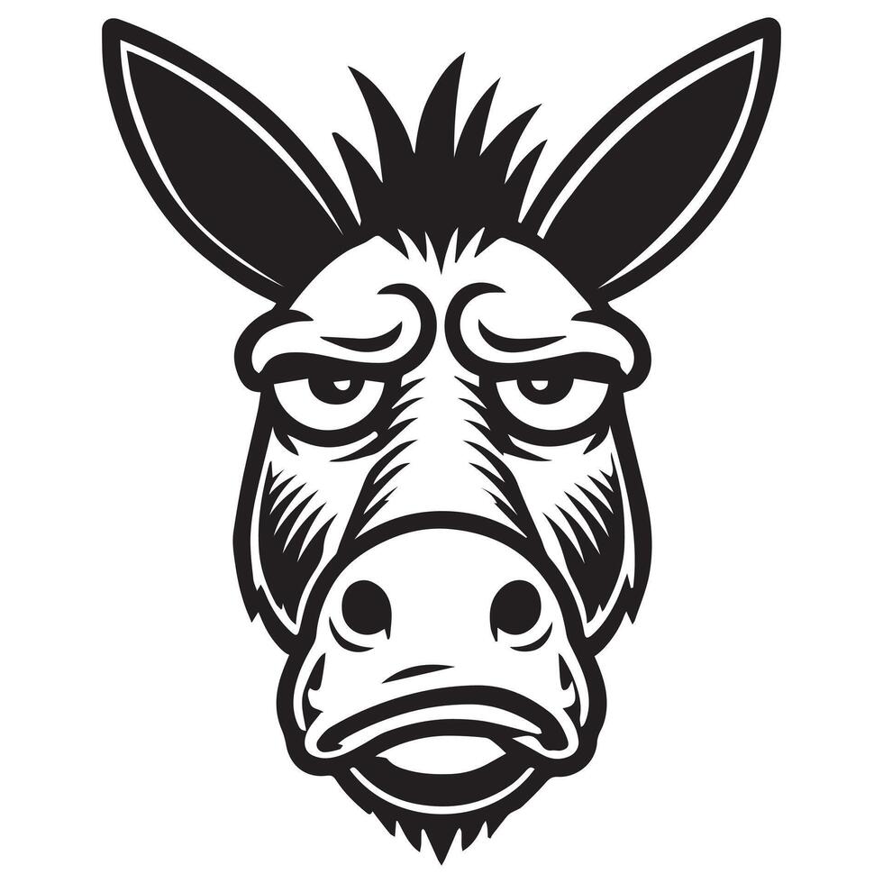 Donkey Face Logo - Donkey Outline illustration in black and white vector