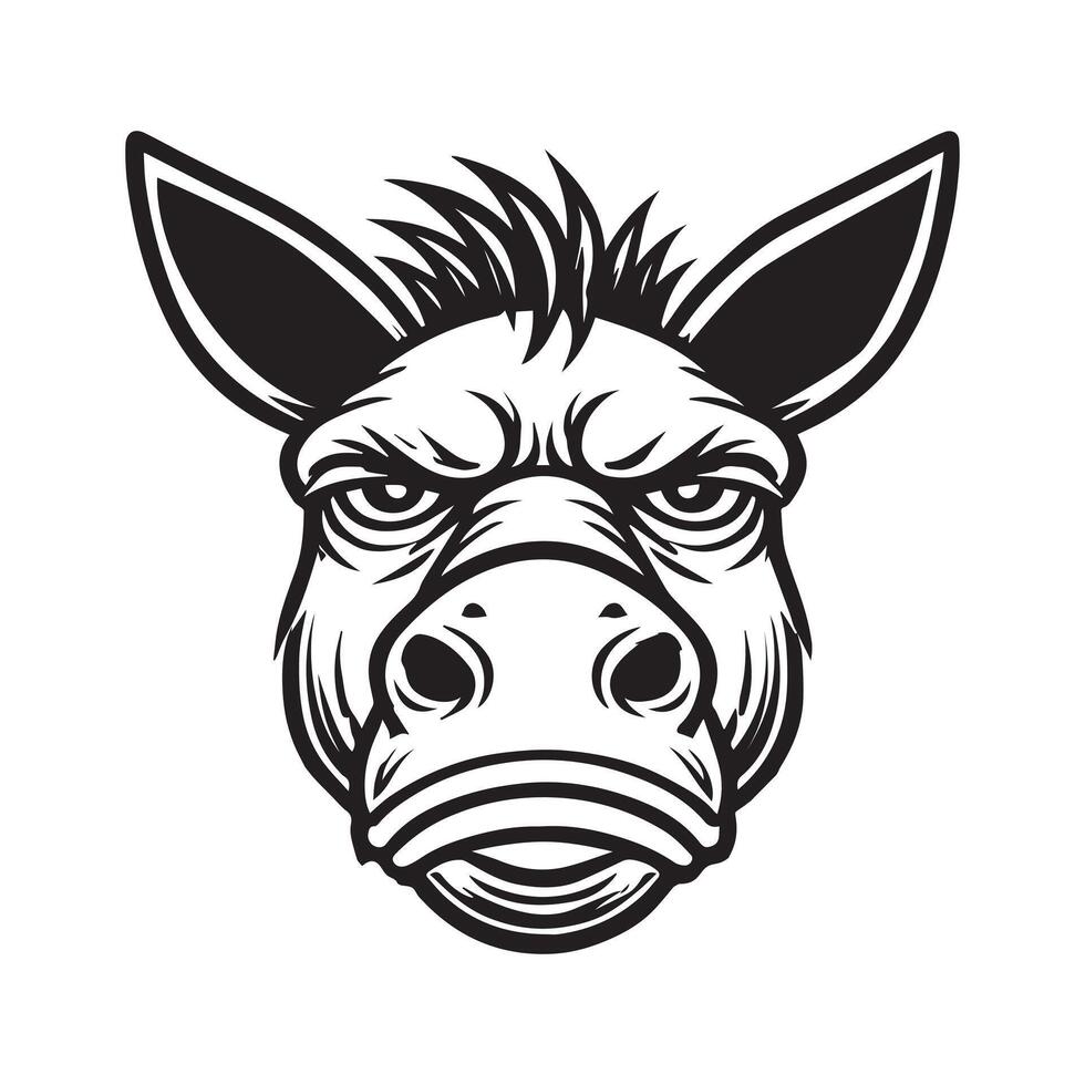 Donkey Face Logo - Donkey Outline illustration in black and white vector
