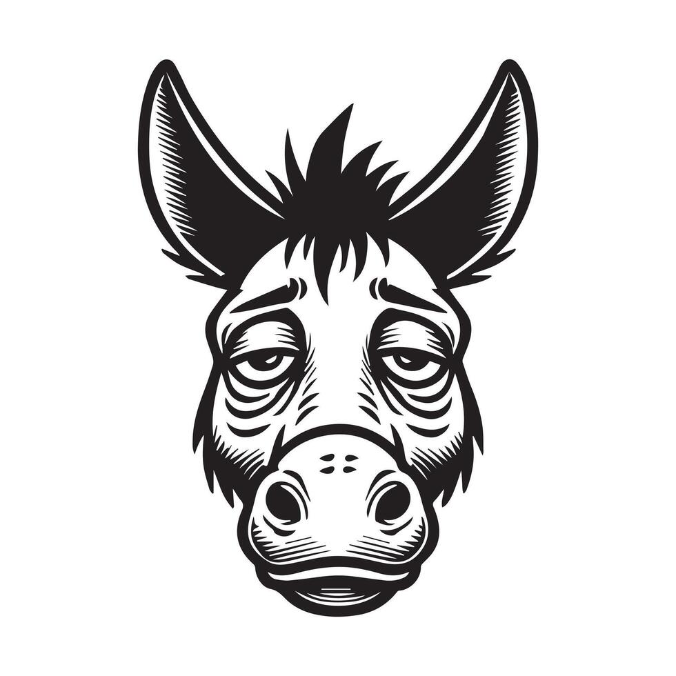 Donkey Face Logo - Donkey Outline illustration in black and white vector