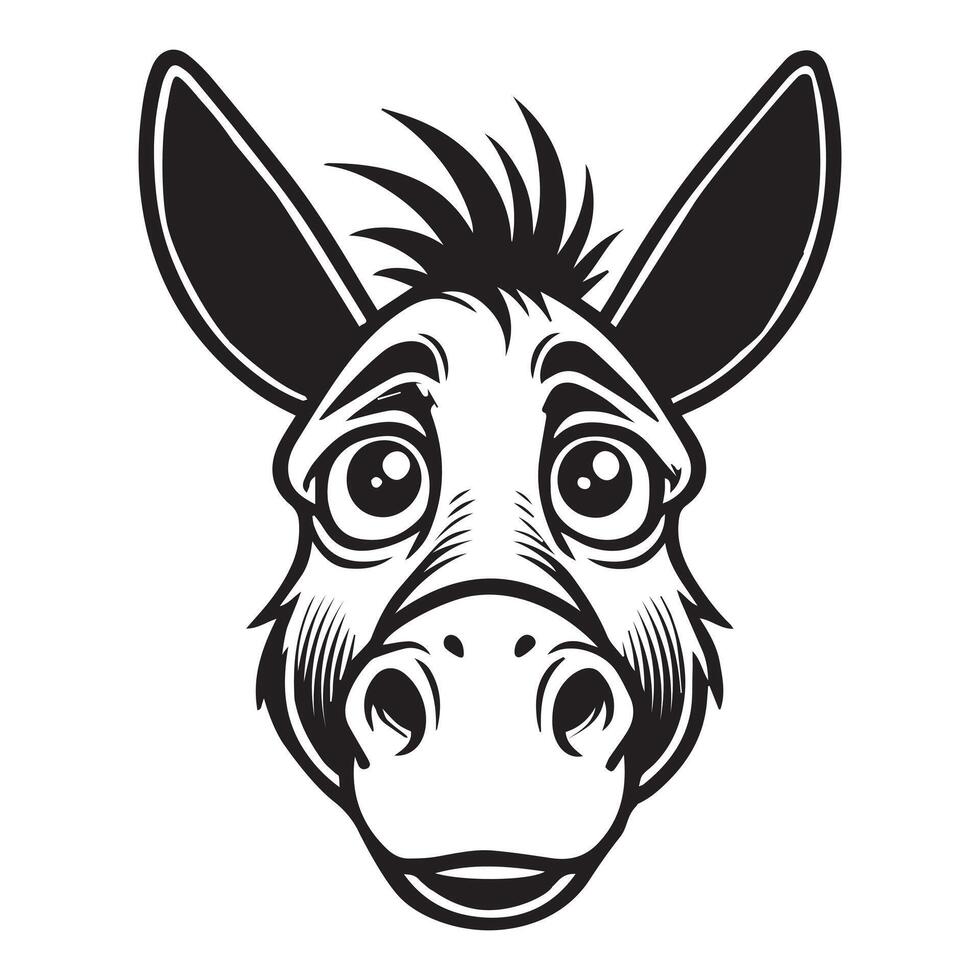 Donkey Face Logo - Donkey Outline illustration in black and white vector