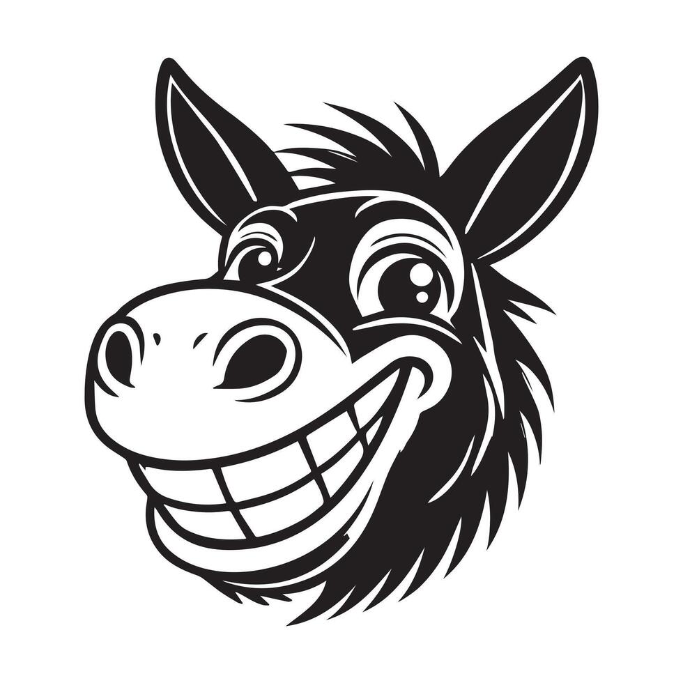 Donkey Face Logo - Donkey Outline illustration in black and white vector