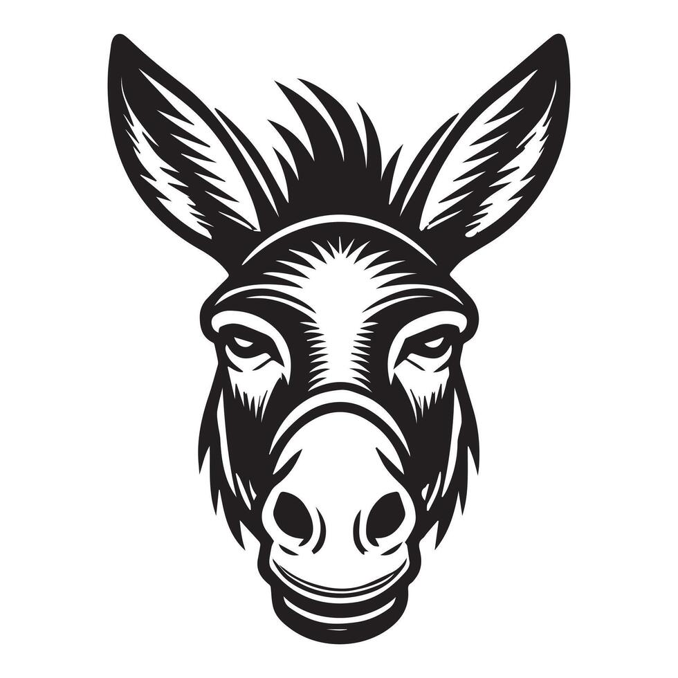 Donkey Face Logo - Donkey Outline illustration in black and white vector