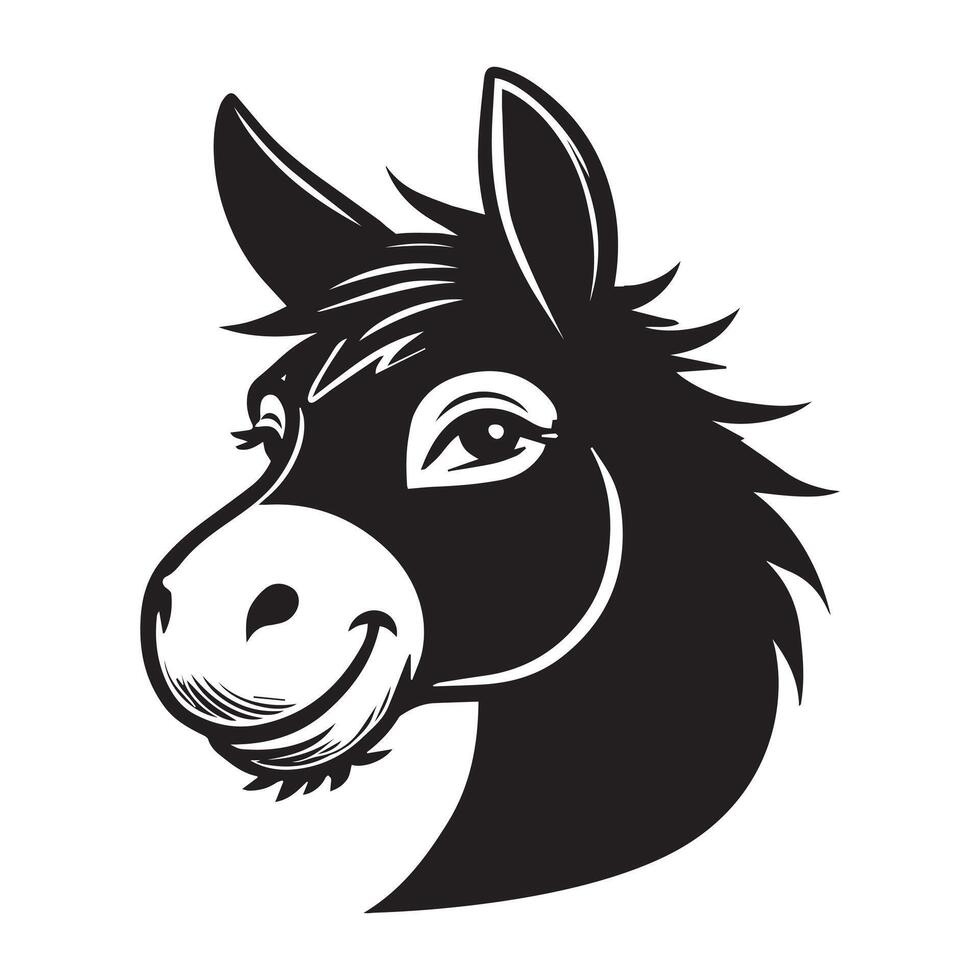 Donkey Face Logo - Donkey Outline illustration in black and white vector