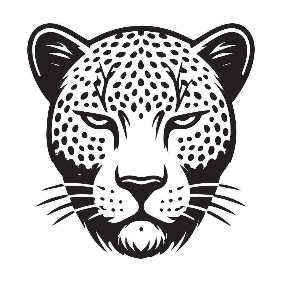 Leopard Face Logo, Panthera pardus Head Clipart illustration in black and white vector